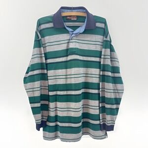 90s Long Sleeve Striped Rugby Polo Shirt Mens L Green Gray Blokecore Preppy Golf